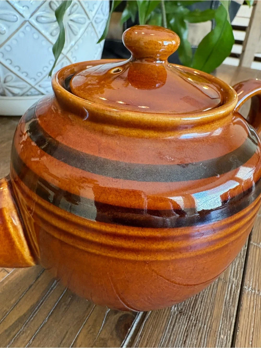 Rusty Orange Glazed Ceramic Teapot, approx 5”